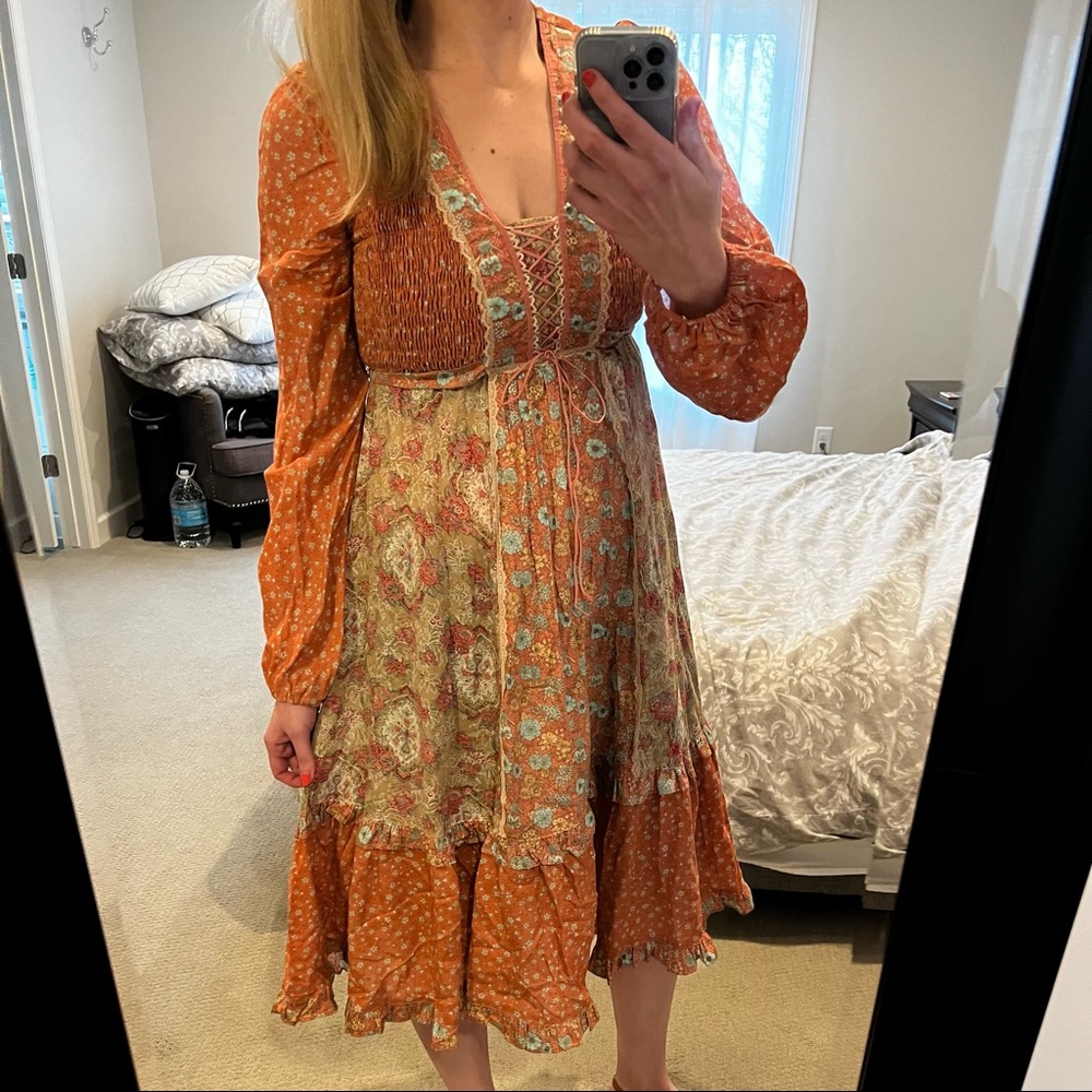 SOLD Vintage 70s Jody T of California hippie floral peasant cottage dress,